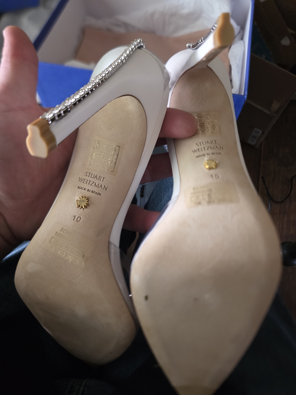 Stuart Weitzman White Embellished Women's Pumps